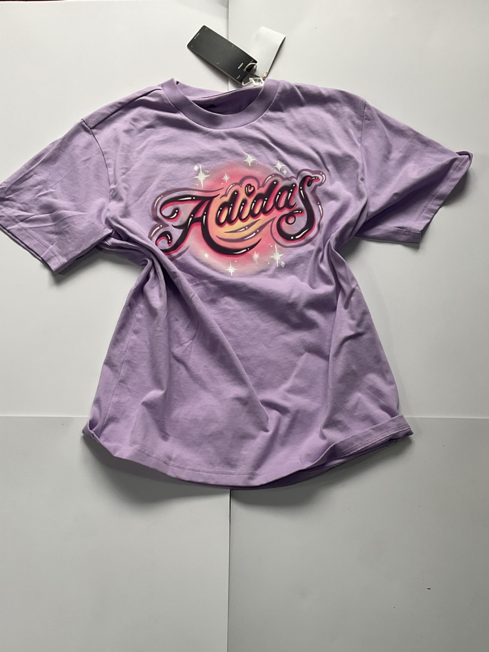 NWT Deadstock Adidas Y2K Airbrush Graphic Logo Tee | Powder Purple Sample Size S